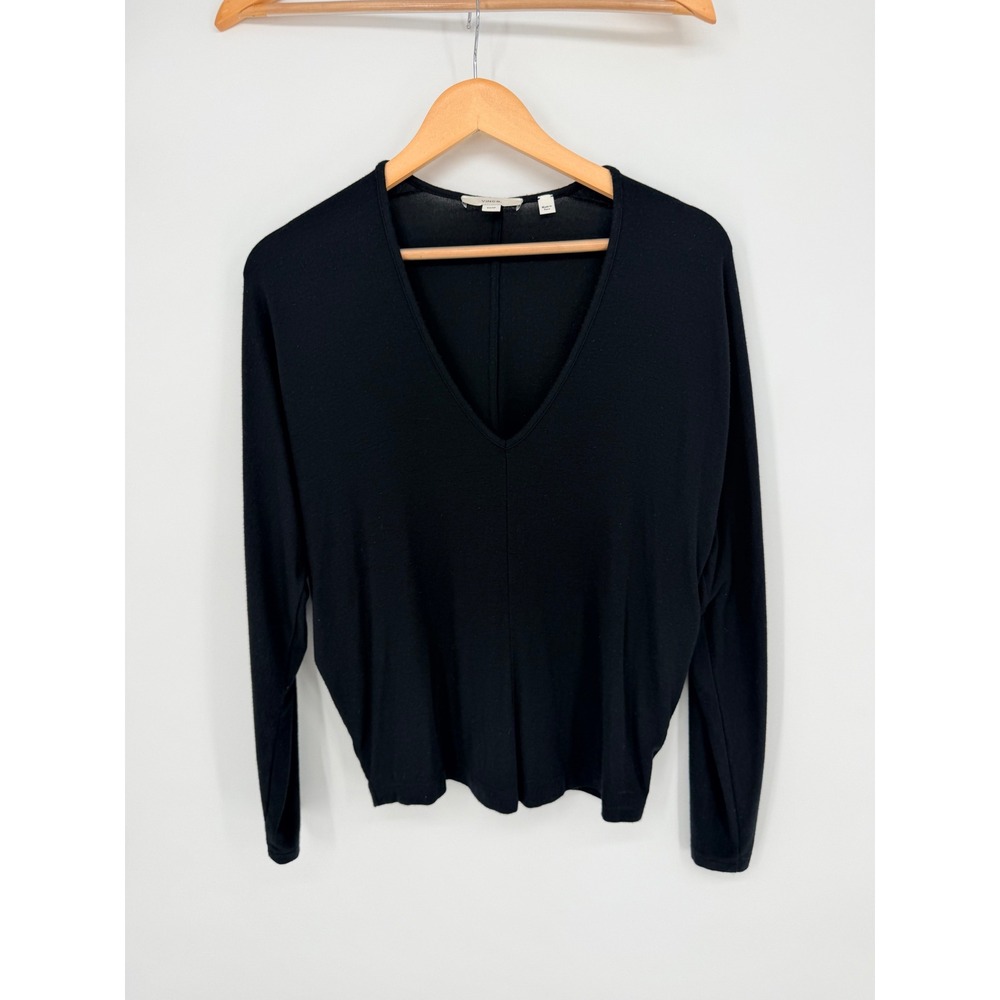 Vince V-Neck Long Sleeve Top XS Black Modal Blend Drapey Quiet Luxury Minimalist